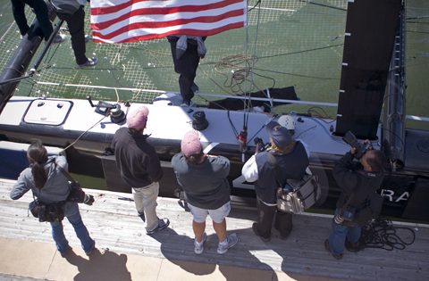 The press at the dock