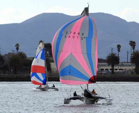 Trimarans converge at the finish