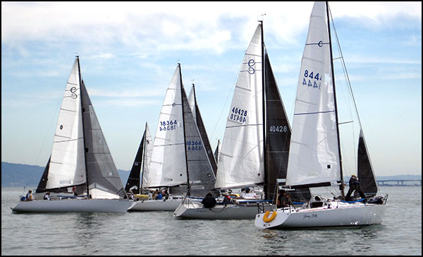 Crowd of boats on the start line